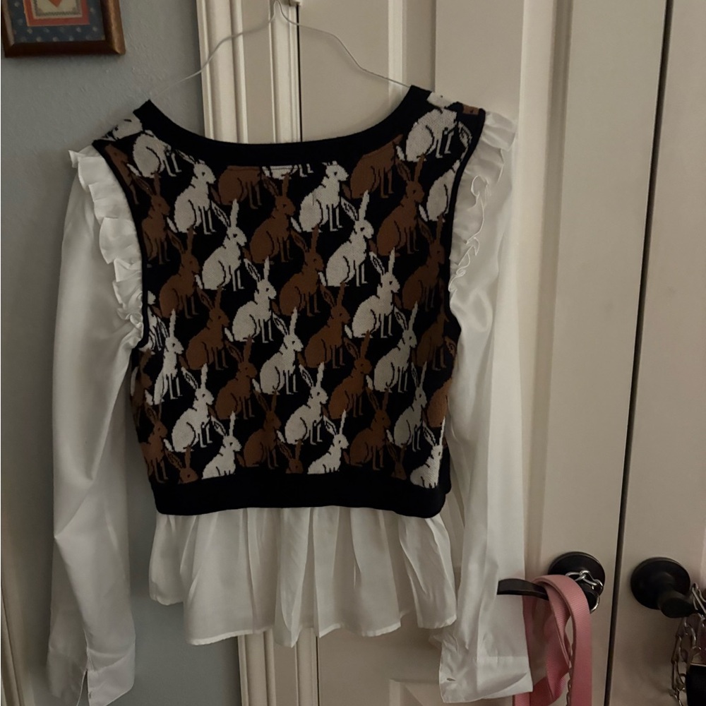 Mauve Black and Brown Cat Patterned Blouse